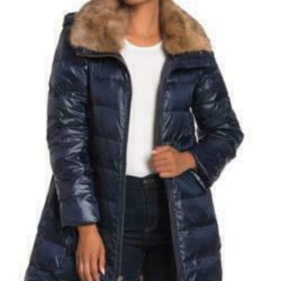 kate spade new york faux fur trim hooded puffer coat